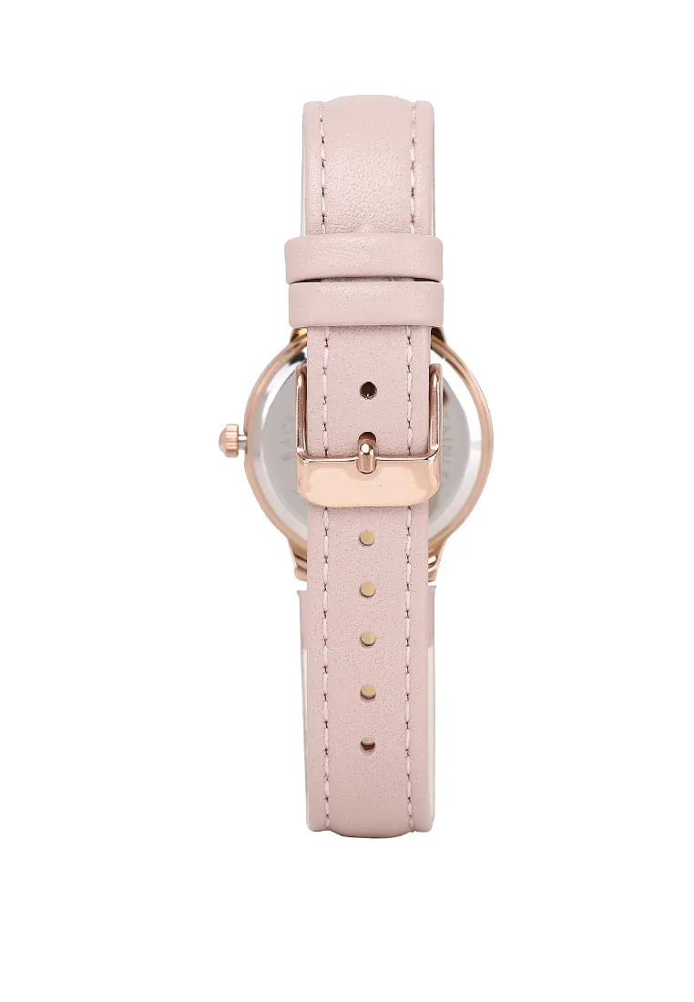 Fae Rose Gold Leather Analog Watches with Necklace Set (Pink)