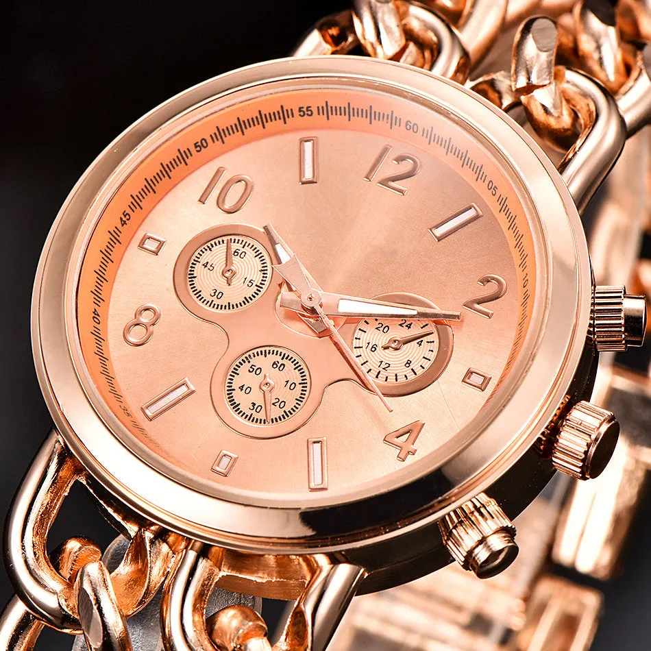 Fashion Bracelet Steel Watch Men Gold Stainless Steel Quartz Wristwatch