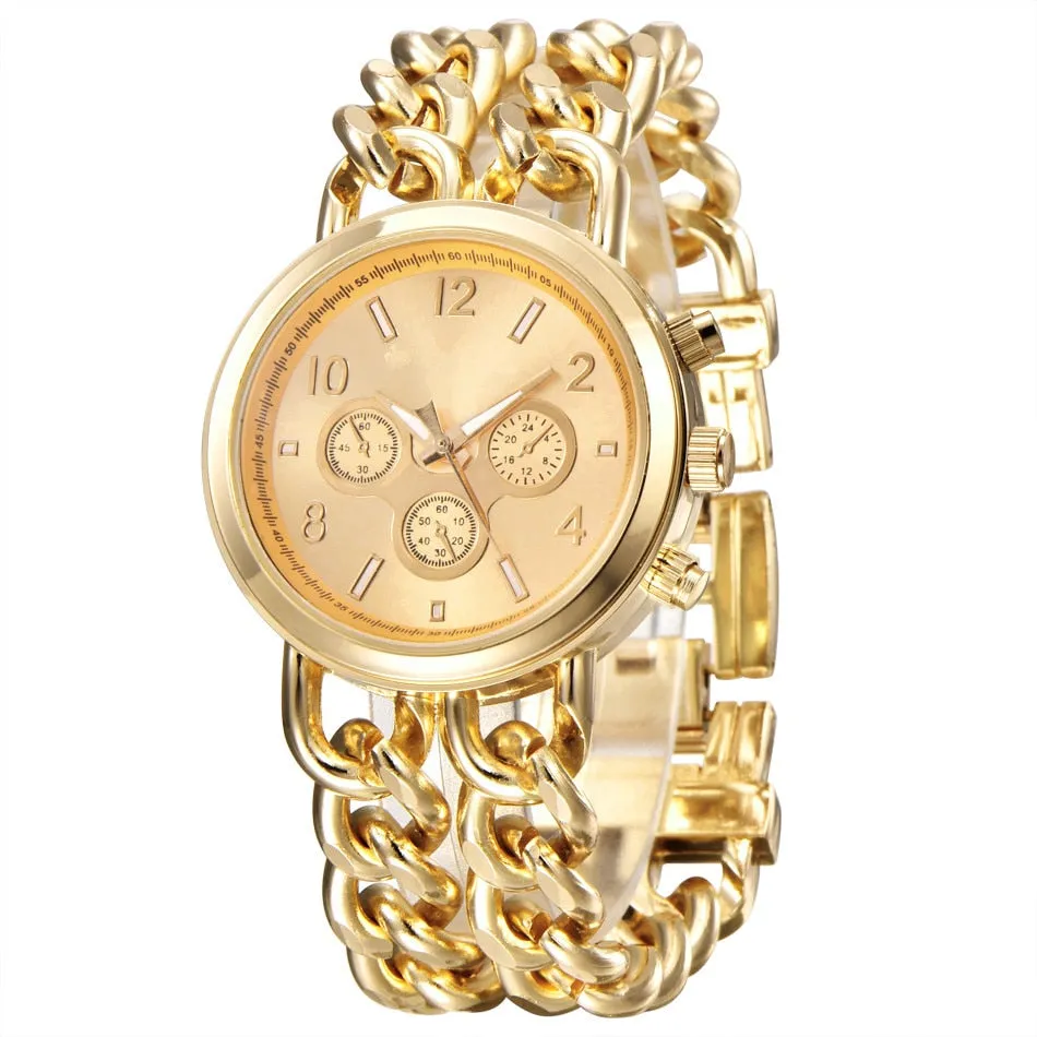 Fashion Bracelet Steel Watch Men Gold Stainless Steel Quartz Wristwatch