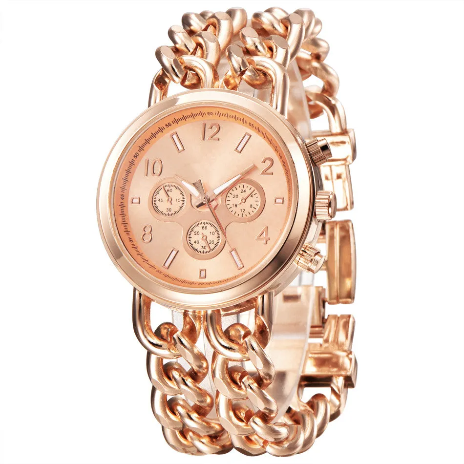 Fashion Bracelet Steel Watch Men Gold Stainless Steel Quartz Wristwatch