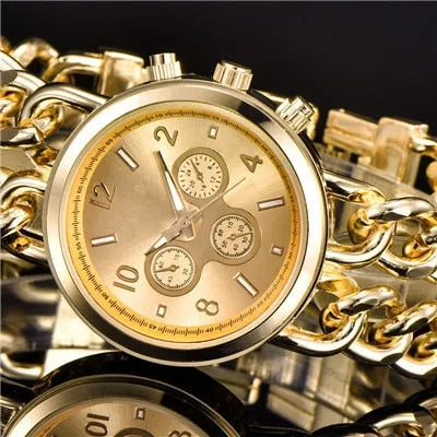 Fashion Bracelet Steel Watch Men Gold Stainless Steel Quartz Wristwatch
