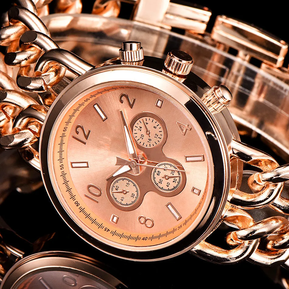 Fashion Bracelet Steel Watch Men Gold Stainless Steel Quartz Wristwatch