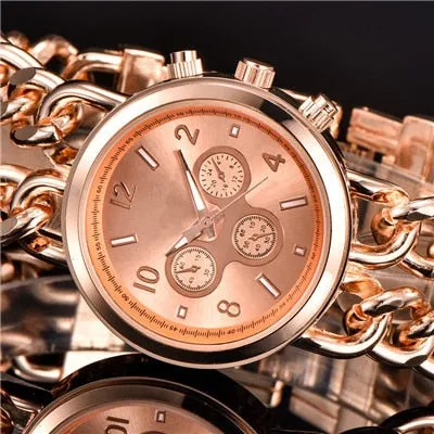 Fashion Bracelet Steel Watch Men Gold Stainless Steel Quartz Wristwatch