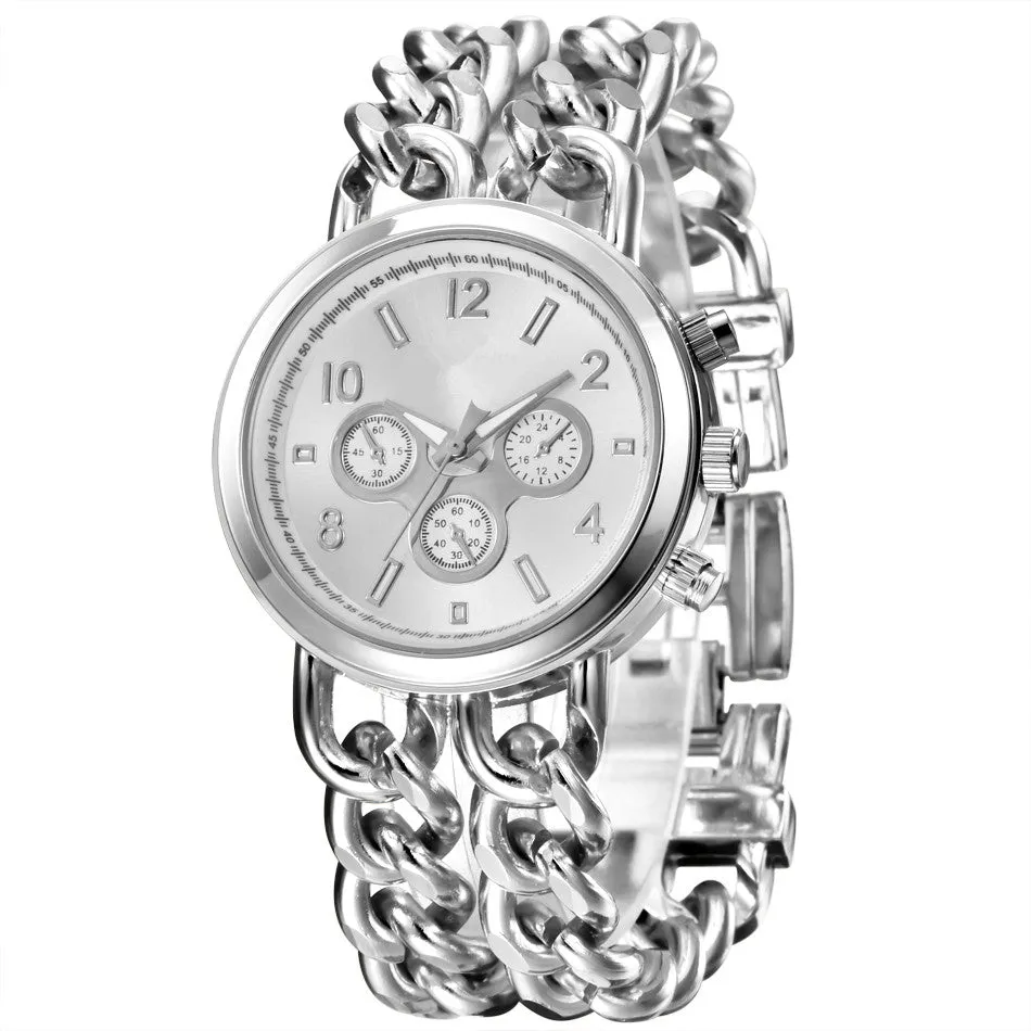 Fashion Bracelet Steel Watch Men Gold Stainless Steel Quartz Wristwatch