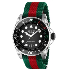 Gucci Dive 45mm Black Dial Stainless Steel Gents Watch YA136209A