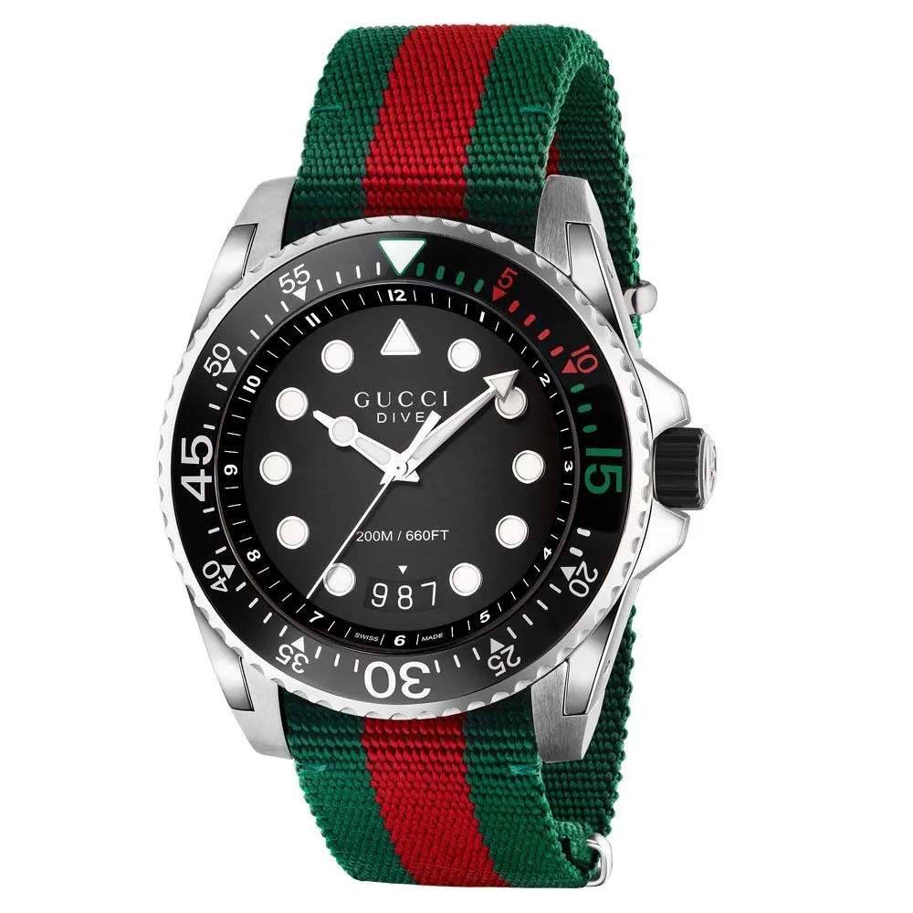 Gucci Dive 45mm Black Dial Stainless Steel Gents Watch YA136209A