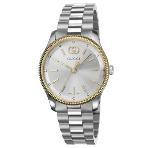 Gucci G-Timeless 29mm Silver Dial Gold Plated & Steel Ladies Quartz Watch YA1265063