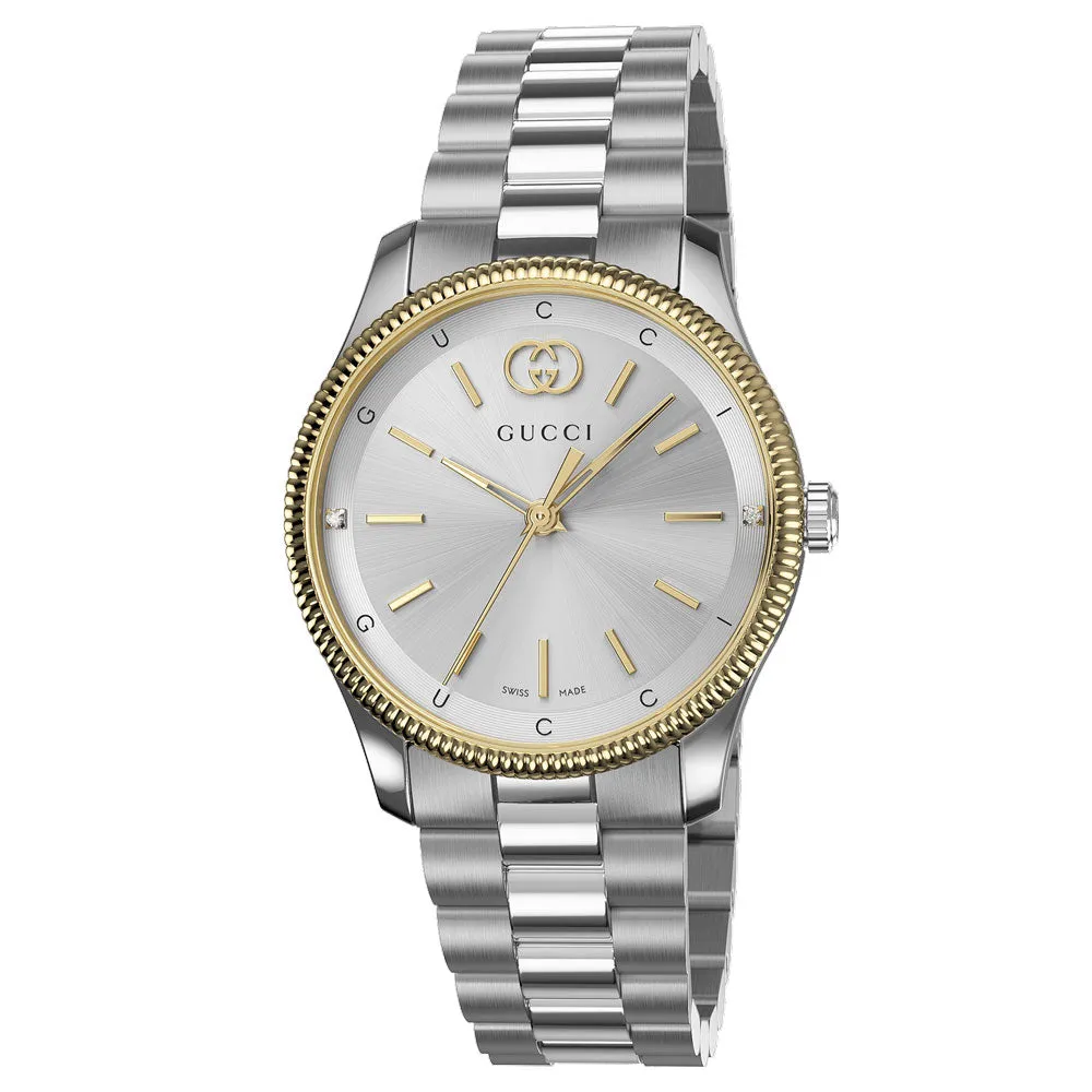 Gucci G-Timeless 29mm Silver Dial Gold Plated & Steel Ladies Quartz Watch YA1265063