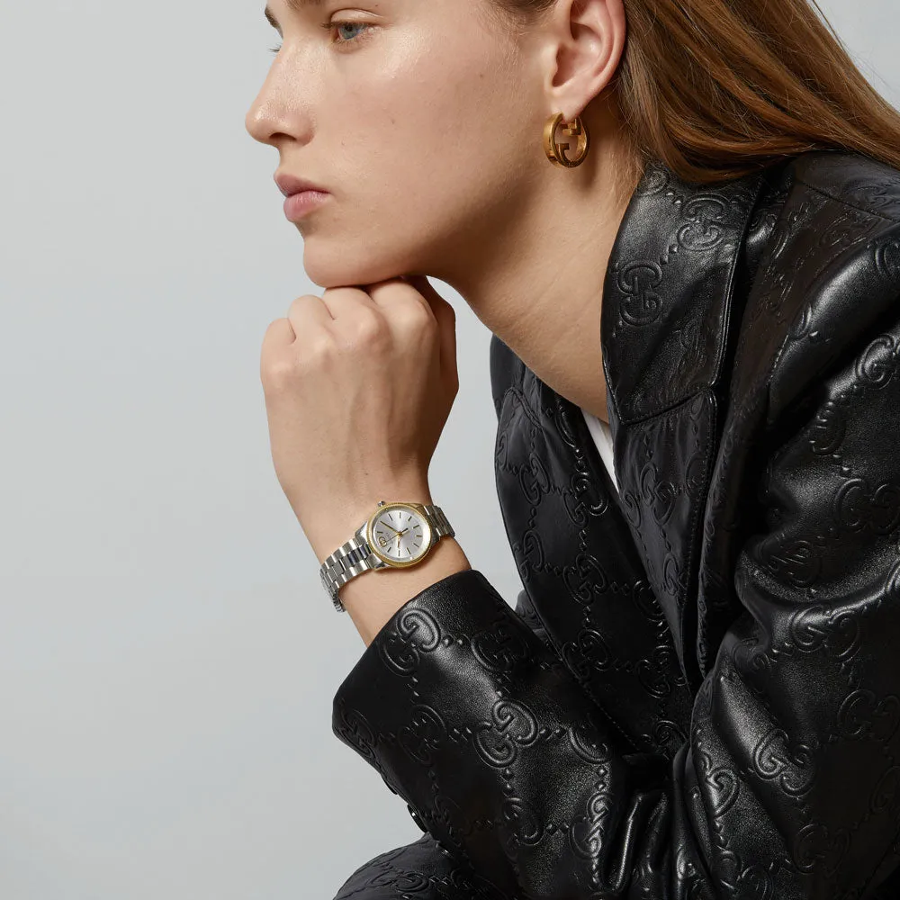 Gucci G-Timeless 29mm Silver Dial Gold Plated & Steel Ladies Quartz Watch YA1265063
