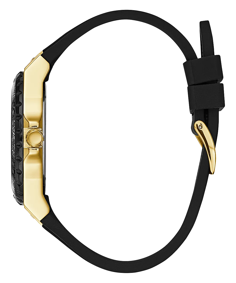 Guess Black Gold Tone Glitz Silicone Men's Watch U1257G1