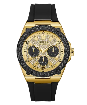 Guess Black Gold Tone Glitz Silicone Men's Watch U1257G1