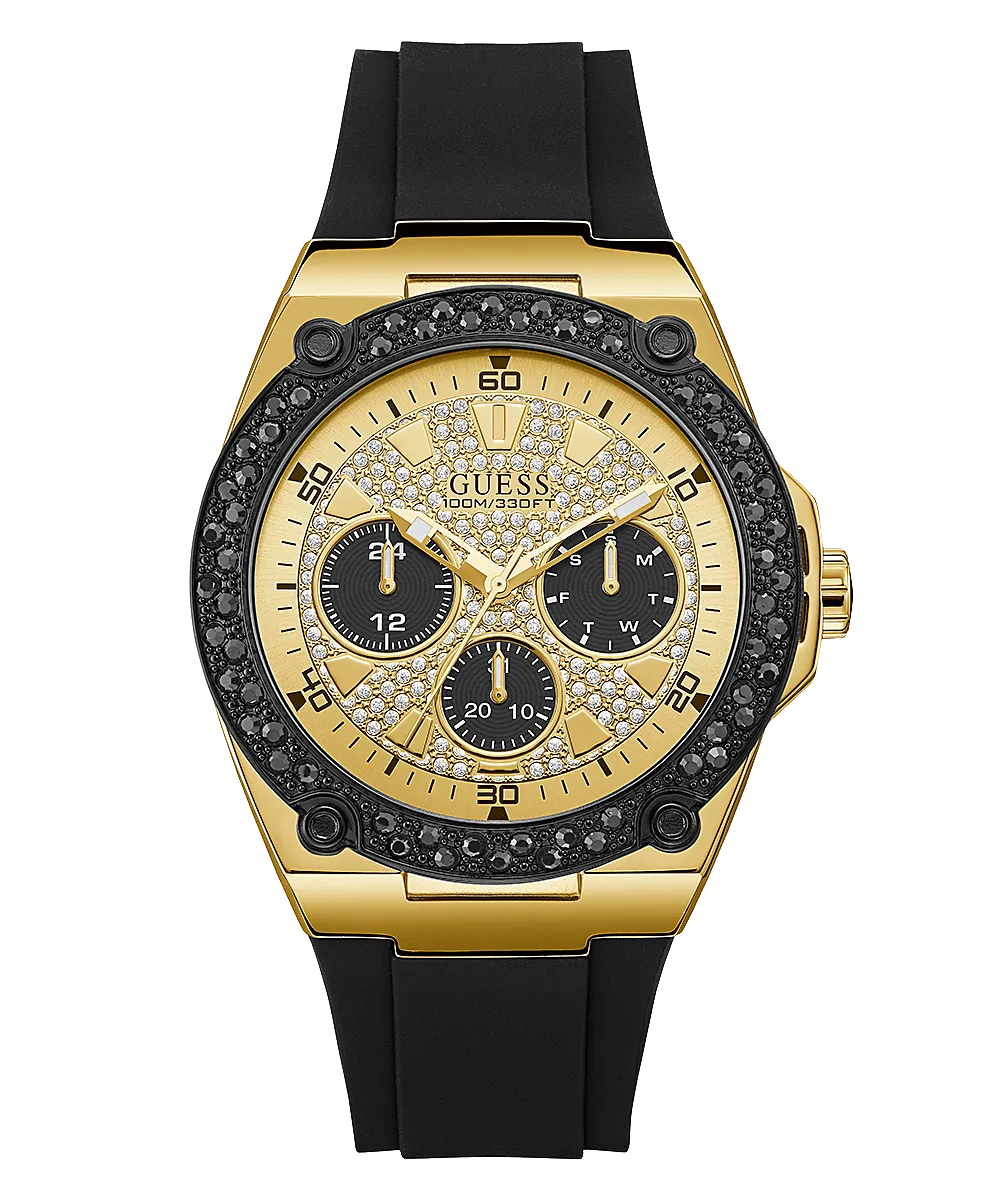 Guess Black Gold Tone Glitz Silicone Men's Watch U1257G1