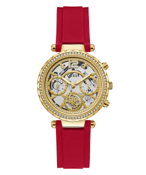 Guess Gold Tone Case Red Rubber Strap Women's Watch GW0484L1