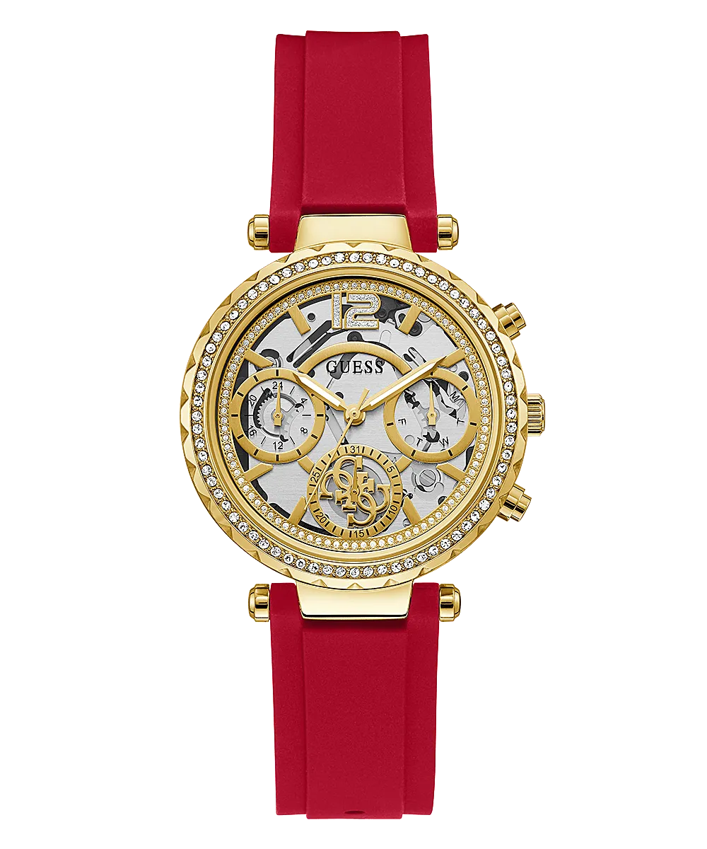 Guess Gold Tone Case Red Rubber Strap Women's Watch GW0484L1