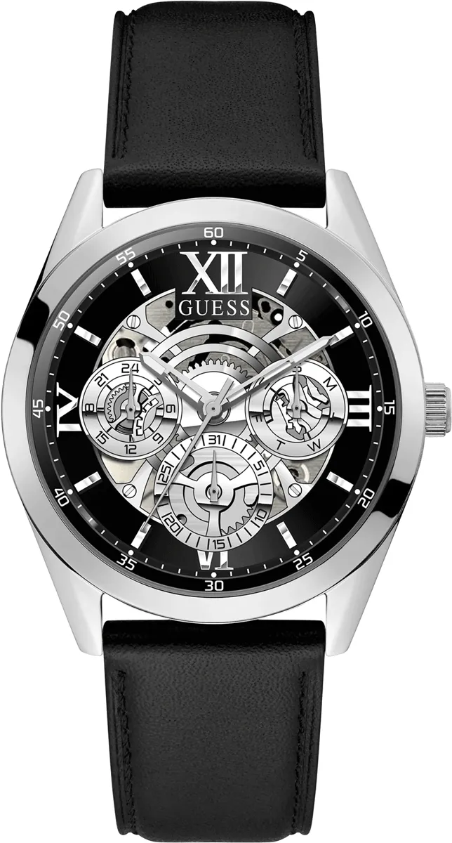 Guess Tailor Silver Case Leather Strap Men's Watch GW0389G1