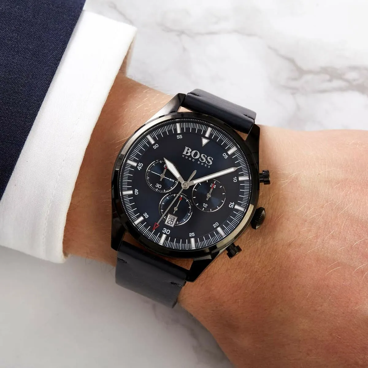 Hugo Boss Pioneer Blue Leather Strap Men's Watch 1513711