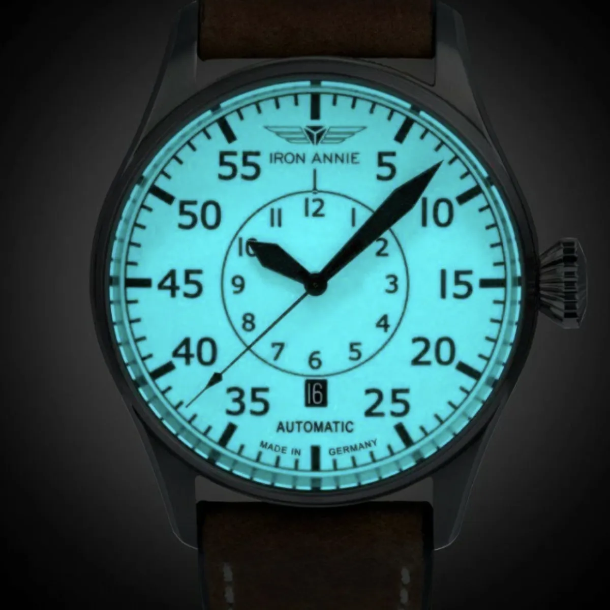 IRON ANNIE AUTOMATIC WATCH WITH DATE AND LEATHER STRAP 5156-5
