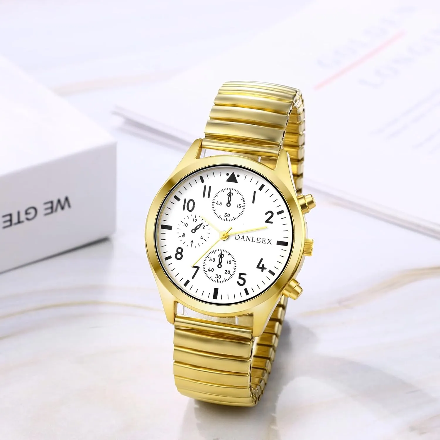 JewelryWe Mens Ultra Thin Easy Reader Watch with Elastic Strap Golden/Silver Watch