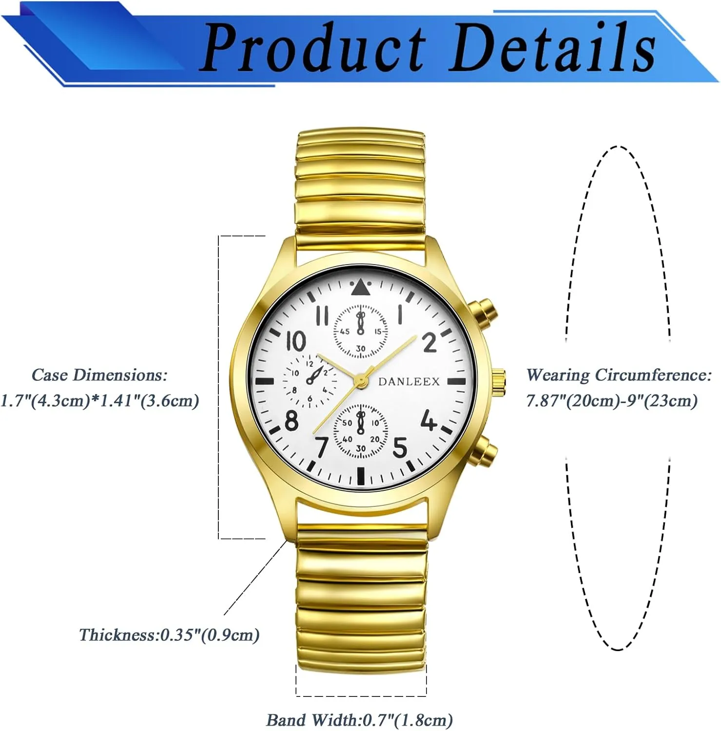 JewelryWe Mens Ultra Thin Easy Reader Watch with Elastic Strap Golden/Silver Watch