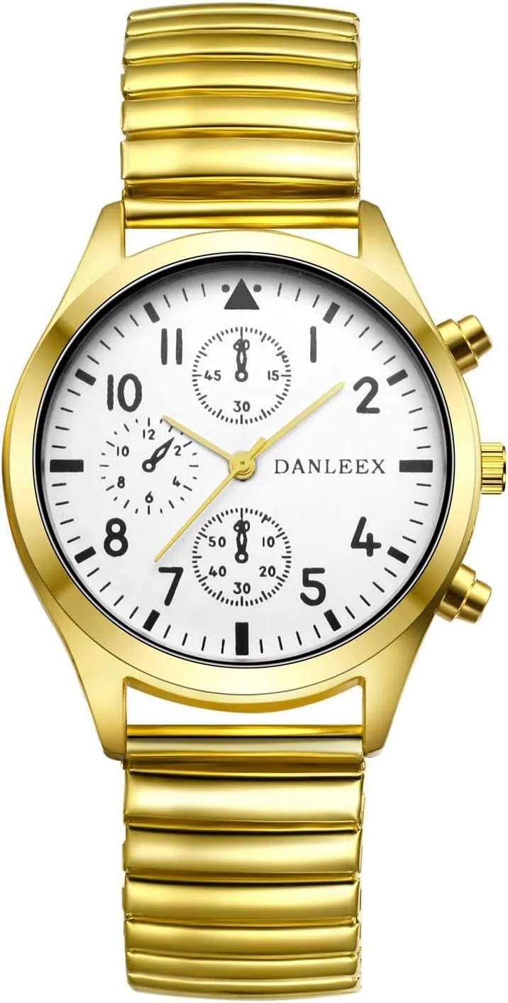 JewelryWe Mens Ultra Thin Easy Reader Watch with Elastic Strap Golden/Silver Watch