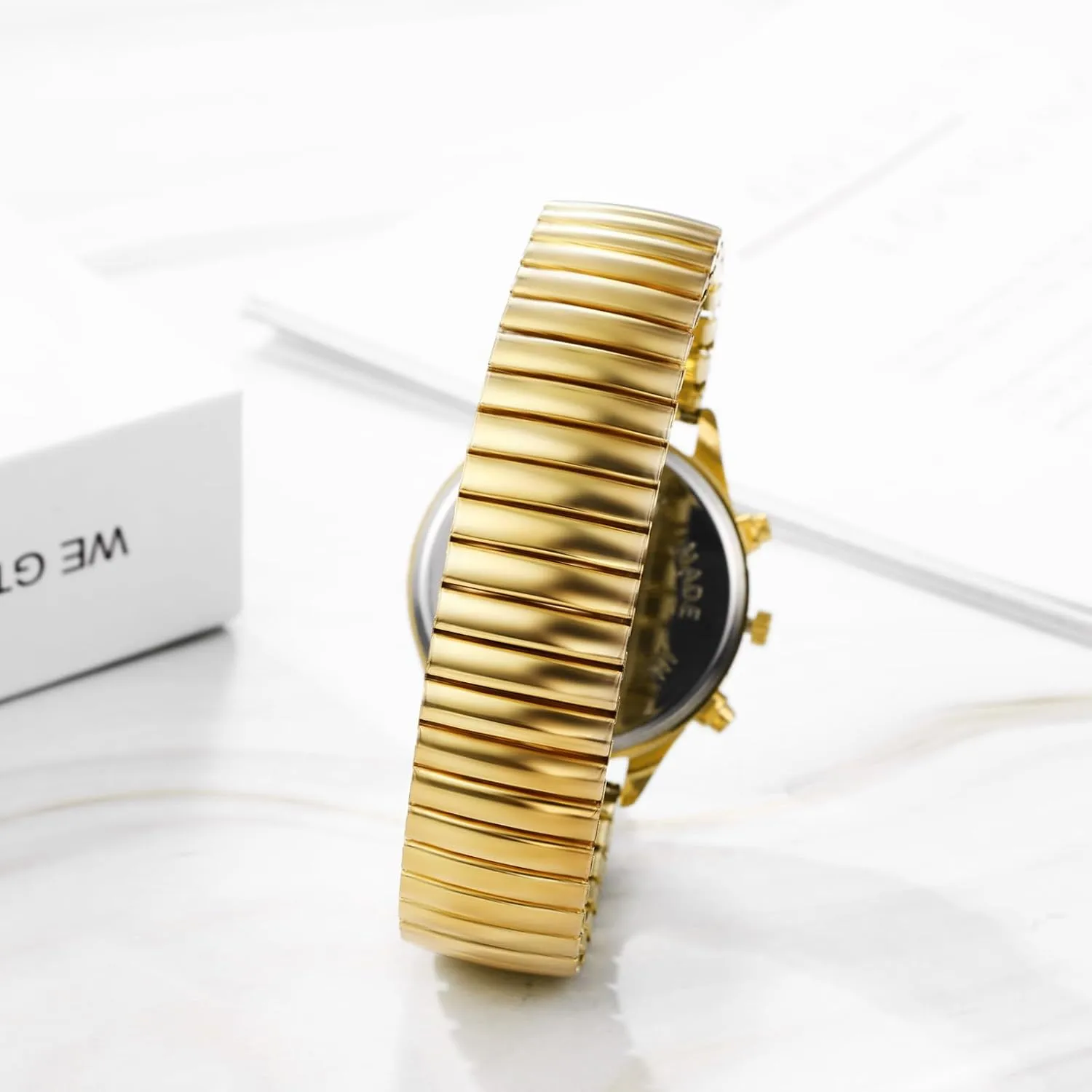 JewelryWe Mens Ultra Thin Easy Reader Watch with Elastic Strap Golden/Silver Watch