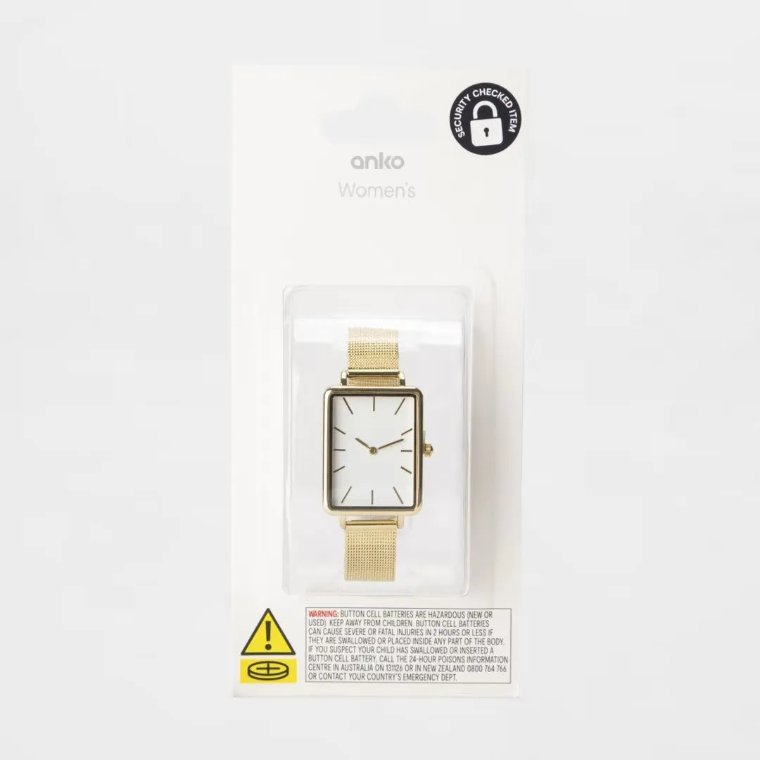 Kmart Womens Rectangle Watch - Gold Look