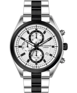 Lee Cooper  Men's Analog Watch, Silver Dial, Silver & Black Stainless Steel Strap, LC07399.330