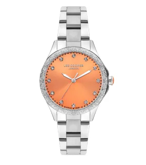 Lee Cooper Women's Watch Analog, Orange Dial Silver Metal Band, LC07840.380