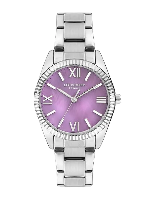 Lee Cooper Women's Watch Analog, Purple Dial Silver Stainless Steel Band , LC07868.380