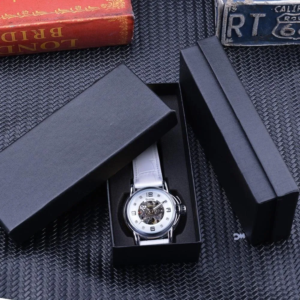 Luxury Ladies Diamond Display White Skeleton Transparent Case Watches