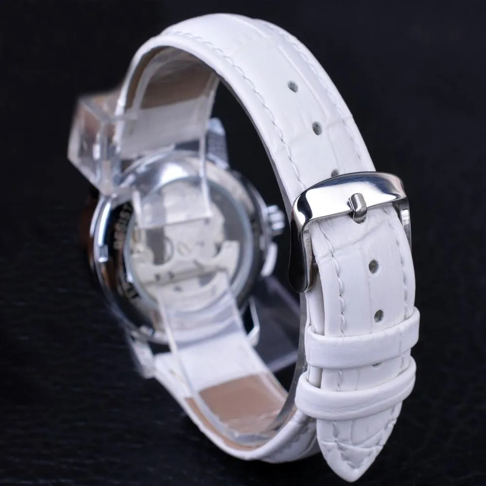 Luxury Ladies Diamond Display White Skeleton Transparent Case Watches