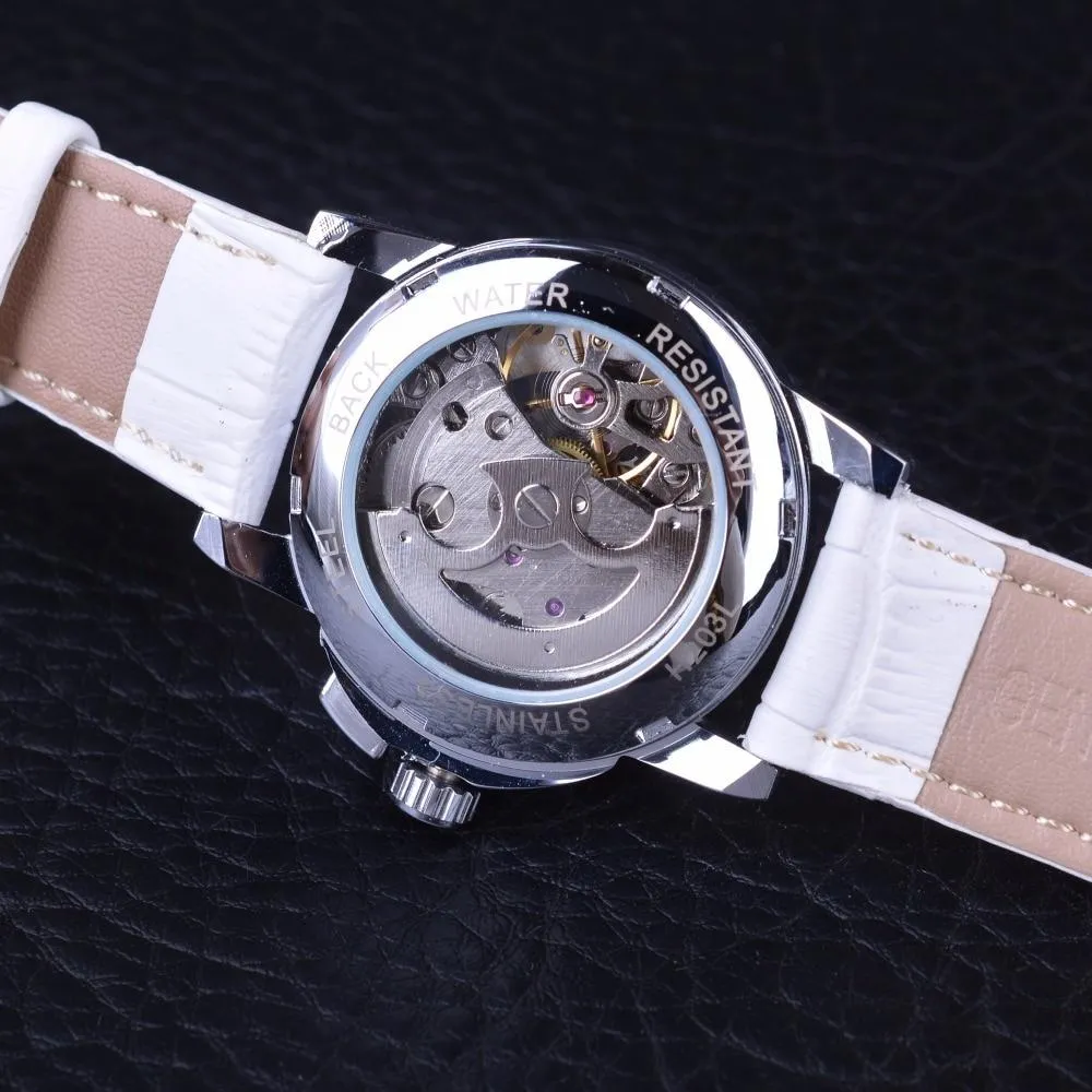 Luxury Ladies Diamond Display White Skeleton Transparent Case Watches