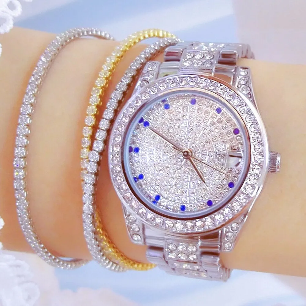 Luxury Women's Crystal Diamonds Decor Stainless Steel Dress Wristwatch