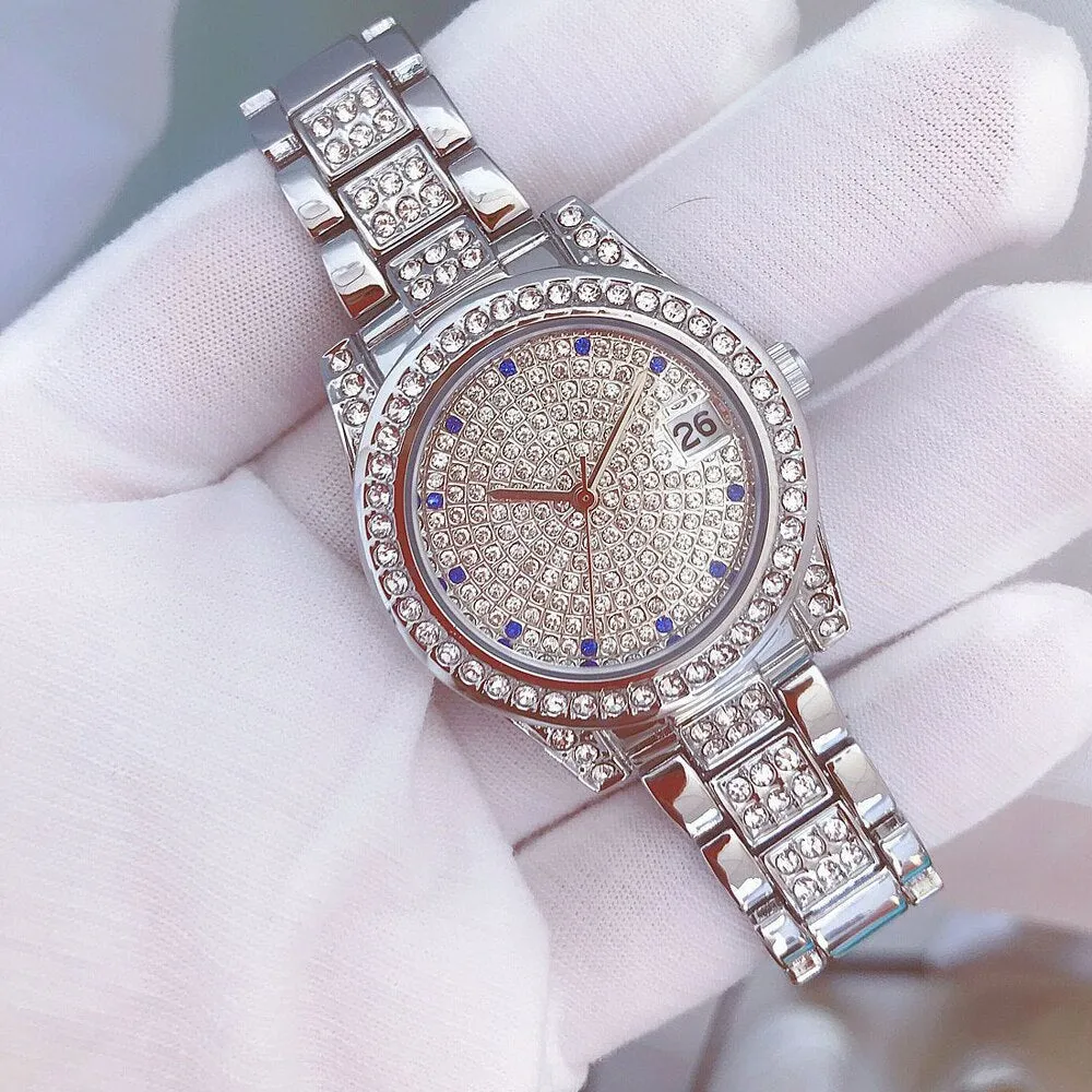 Luxury Women's Crystal Diamonds Decor Stainless Steel Dress Wristwatch