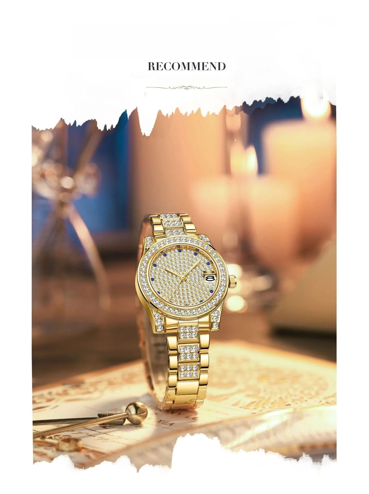 Luxury Women's Crystal Diamonds Decor Stainless Steel Dress Wristwatch