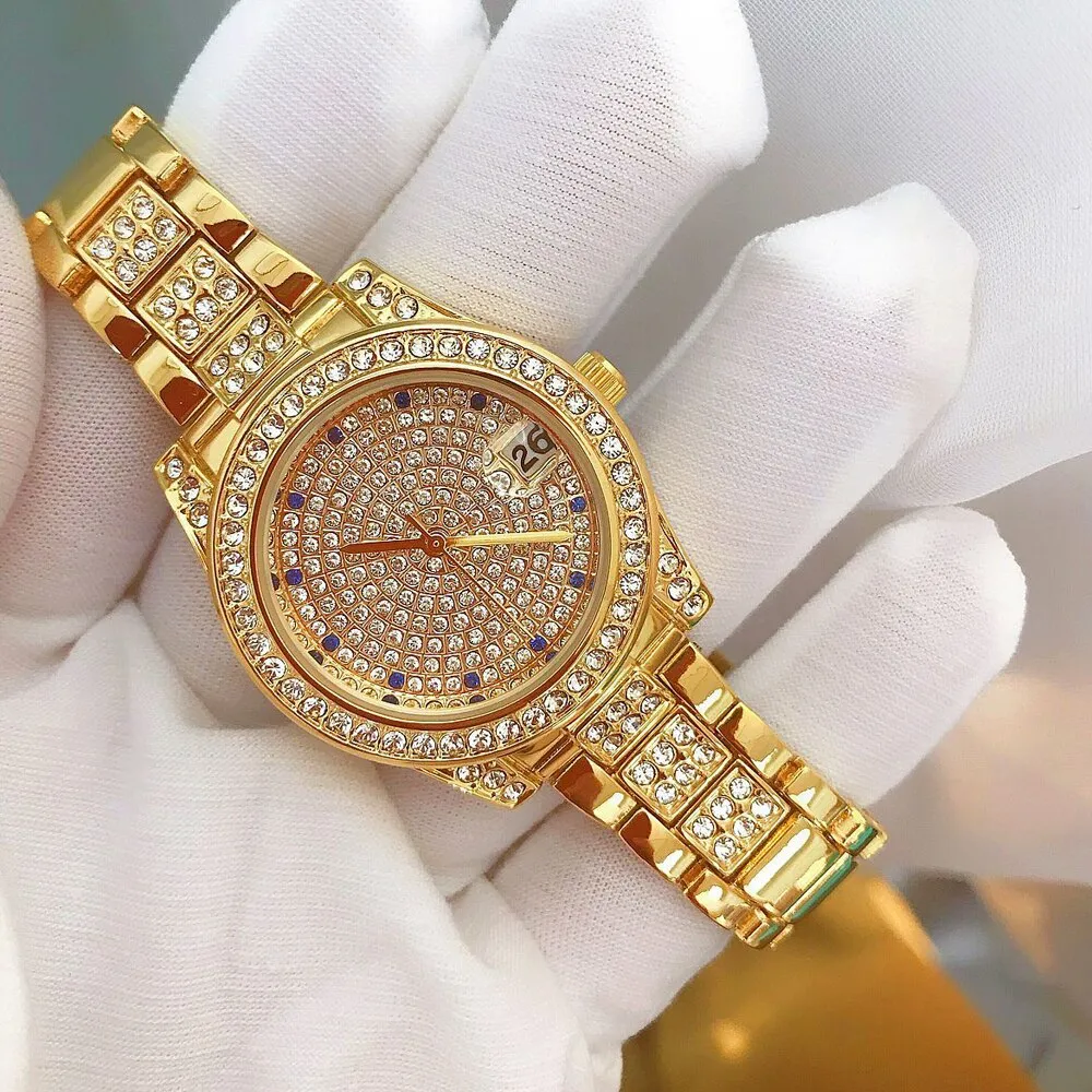 Luxury Women's Crystal Diamonds Decor Stainless Steel Dress Wristwatch