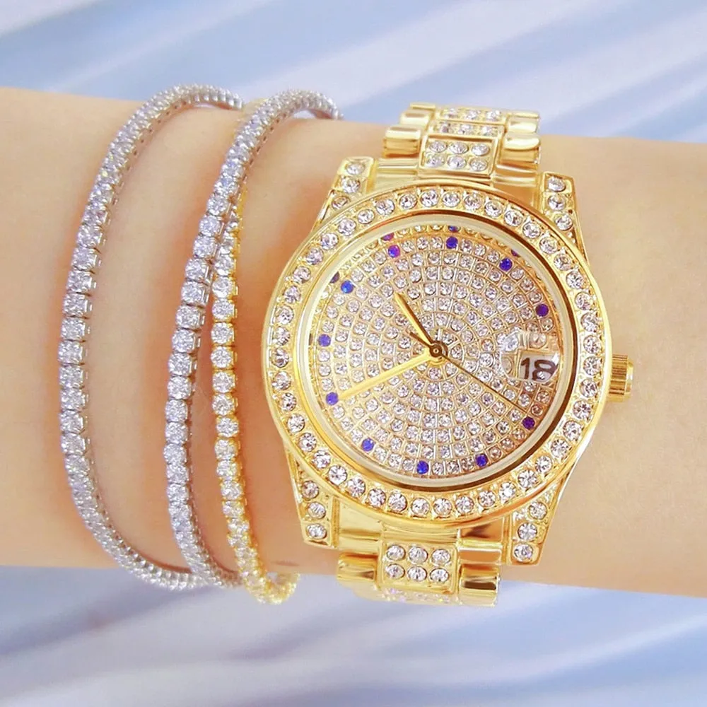 Luxury Women's Crystal Diamonds Decor Stainless Steel Dress Wristwatch