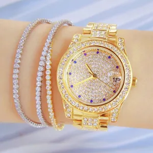 Luxury Women's Crystal Diamonds Decor Stainless Steel Dress Wristwatch