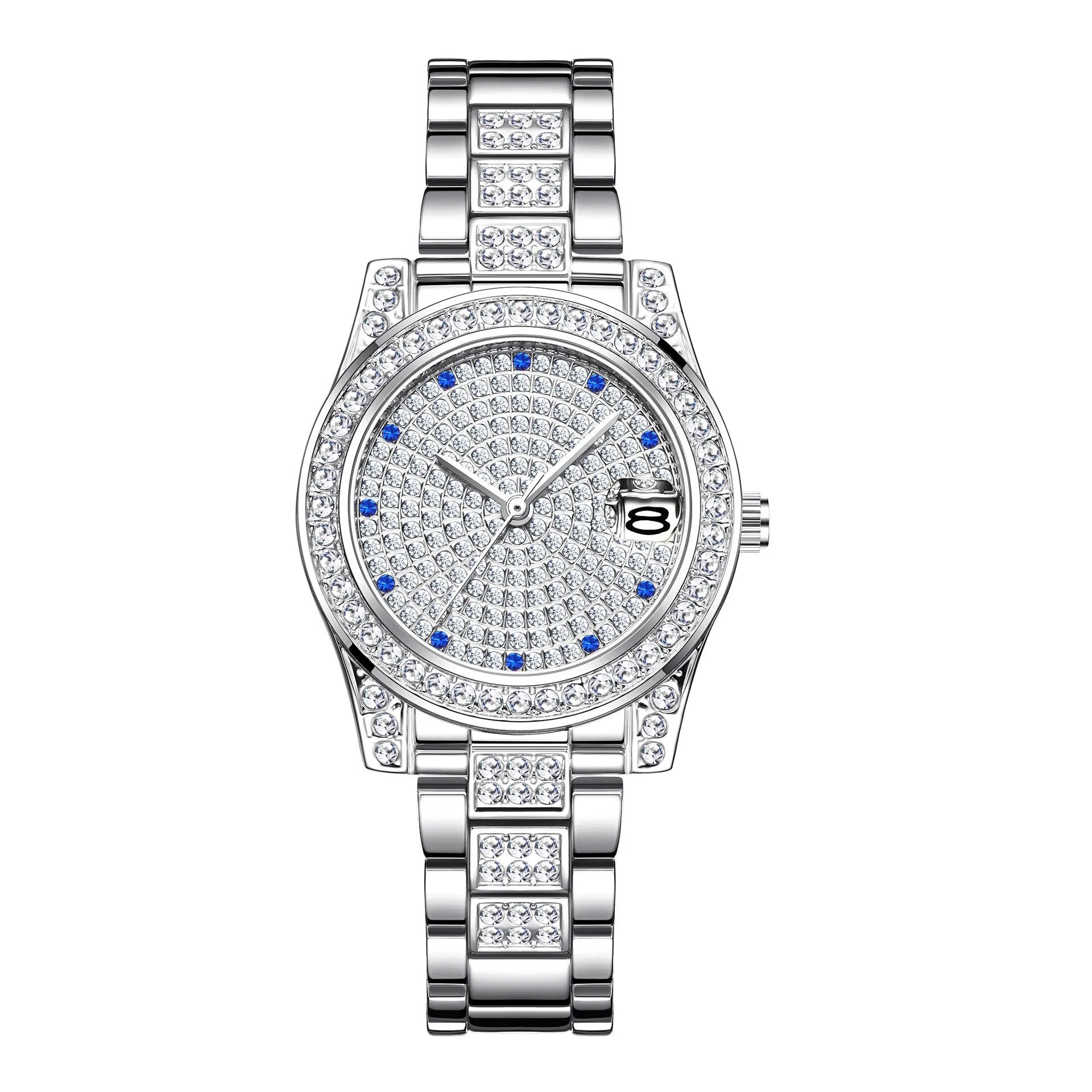 Luxury Women's Crystal Diamonds Decor Stainless Steel Dress Wristwatch