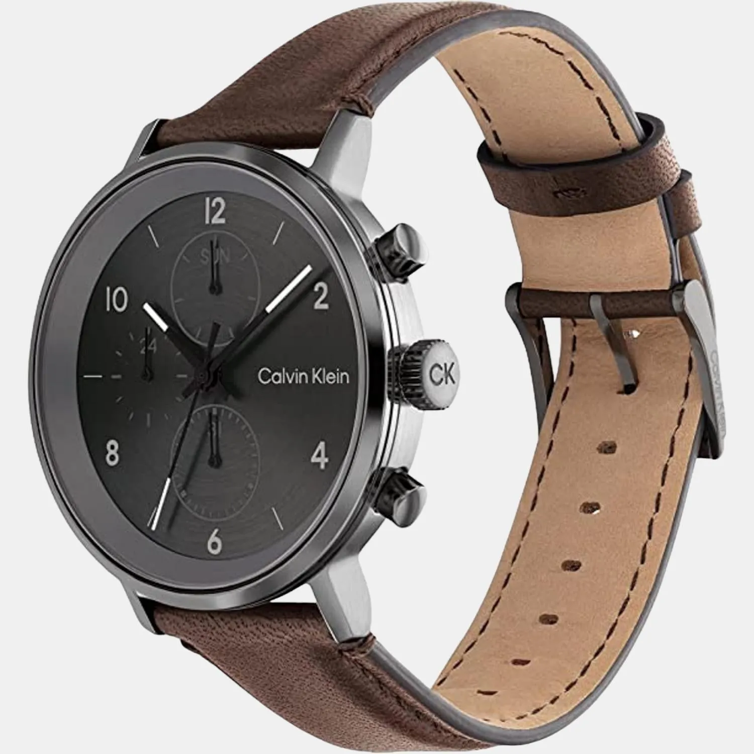 Men Grey Leather Chronograph Watch 25200110