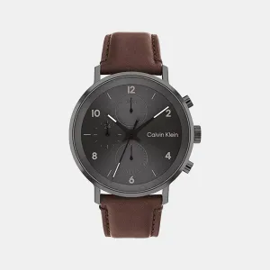 Men Grey Leather Chronograph Watch 25200110