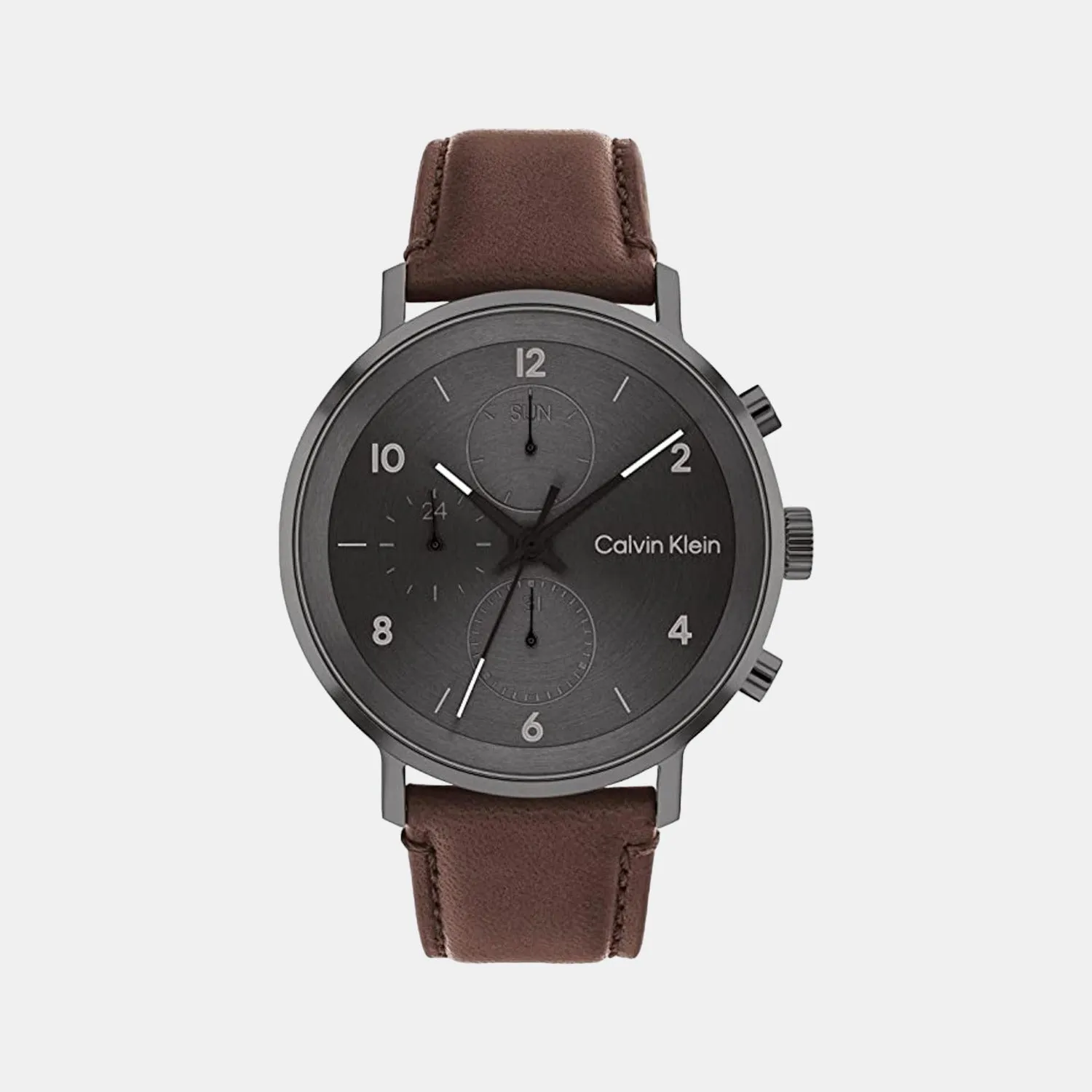 Men Grey Leather Chronograph Watch 25200110