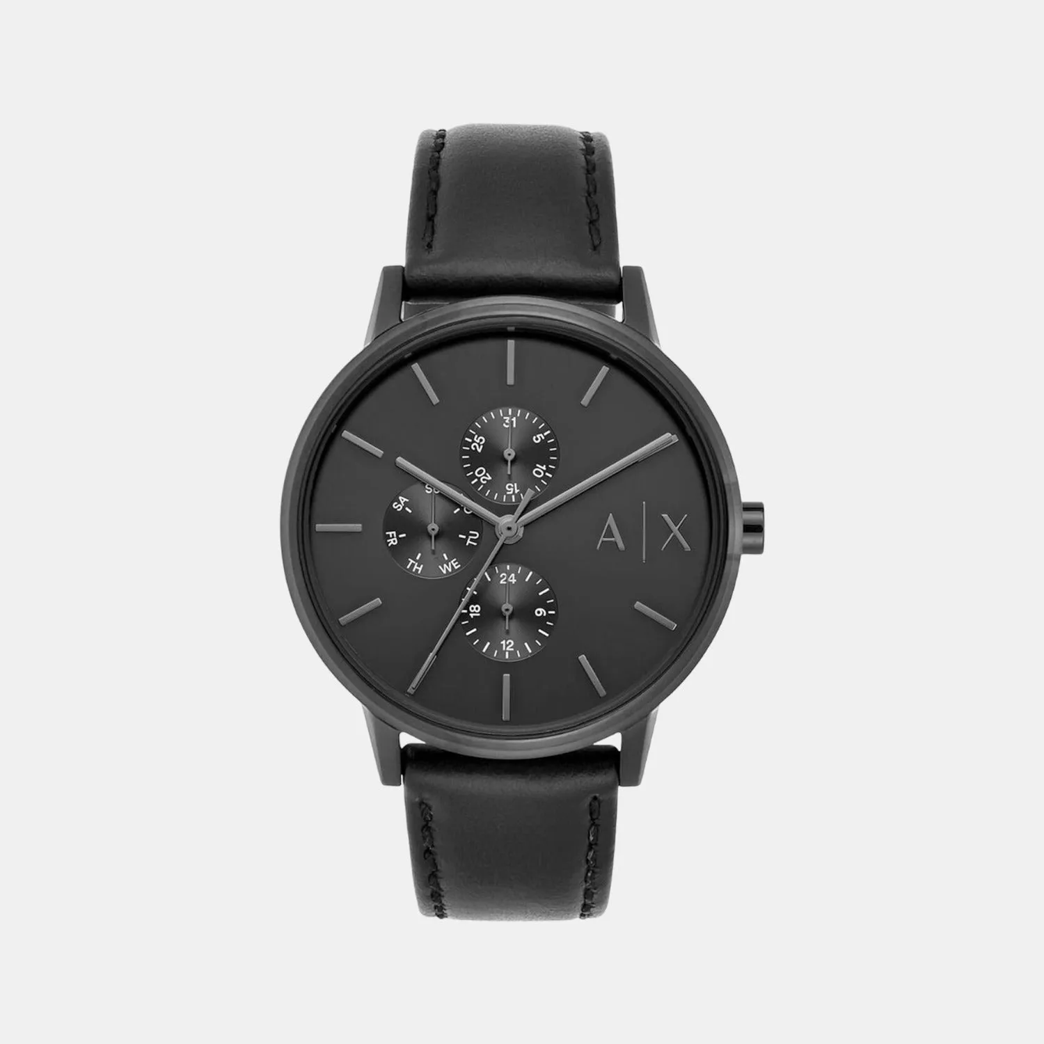 Men's Black Leather Chronograph Watch AX2719