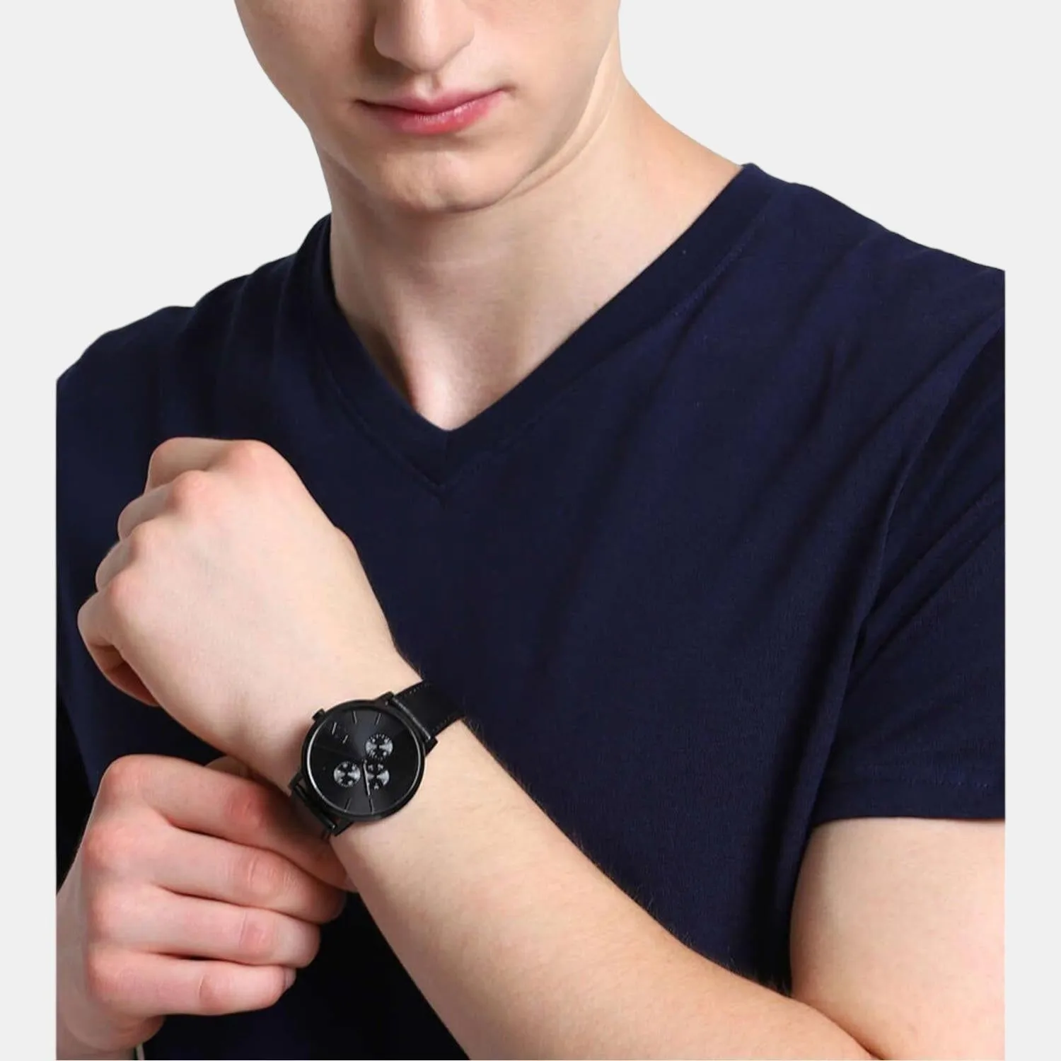 Men's Black Leather Chronograph Watch AX2719