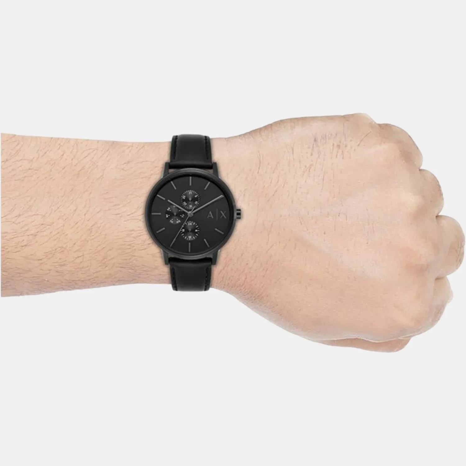 Men's Black Leather Chronograph Watch AX2719