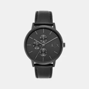 Men's Black Leather Chronograph Watch AX2719