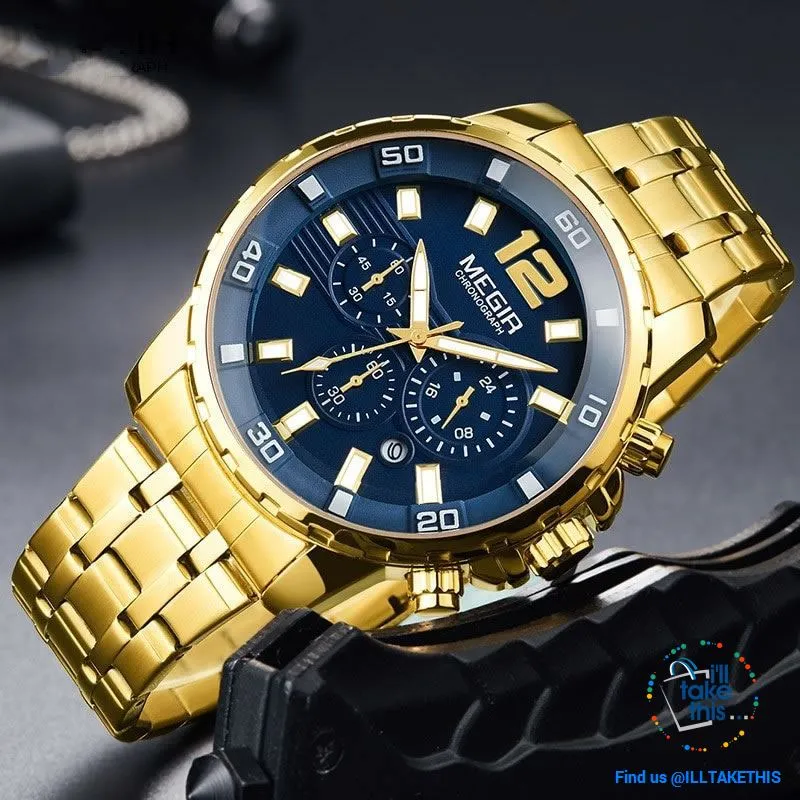 Men's Luxury Business Watches, Stainless Steel Quartz Water-resistant Gold, Silver/White or Black