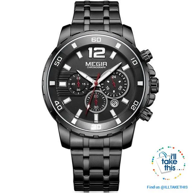 Men's Luxury Business Watches, Stainless Steel Quartz Water-resistant Gold, Silver/White or Black