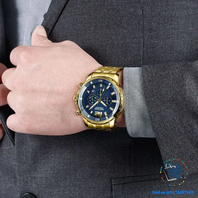 Men's Luxury Business Watches, Stainless Steel Quartz Water-resistant Gold, Silver/White or Black