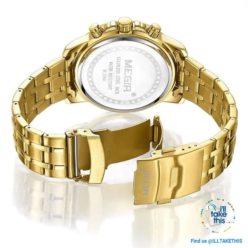 Men's Luxury Business Watches, Stainless Steel Quartz Water-resistant Gold, Silver/White or Black